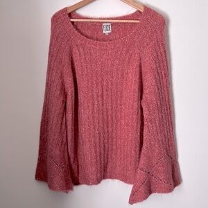 Flick Slub Ribbed Fuzzy Soft Bell Sleeve Coral Sweater M NEW